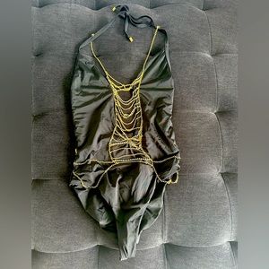 Beach bunny , swimsuit black gold jewelry , size S